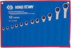 Набор комбинированных трещоточных ключей, 8-24 мм, чехол из теторона, 12 предметов KING TONY 12112MRN - фото 11840